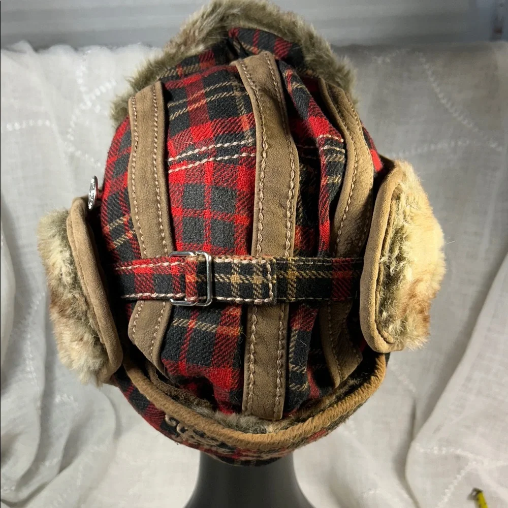 True Religion plaid winter hat with ear covers